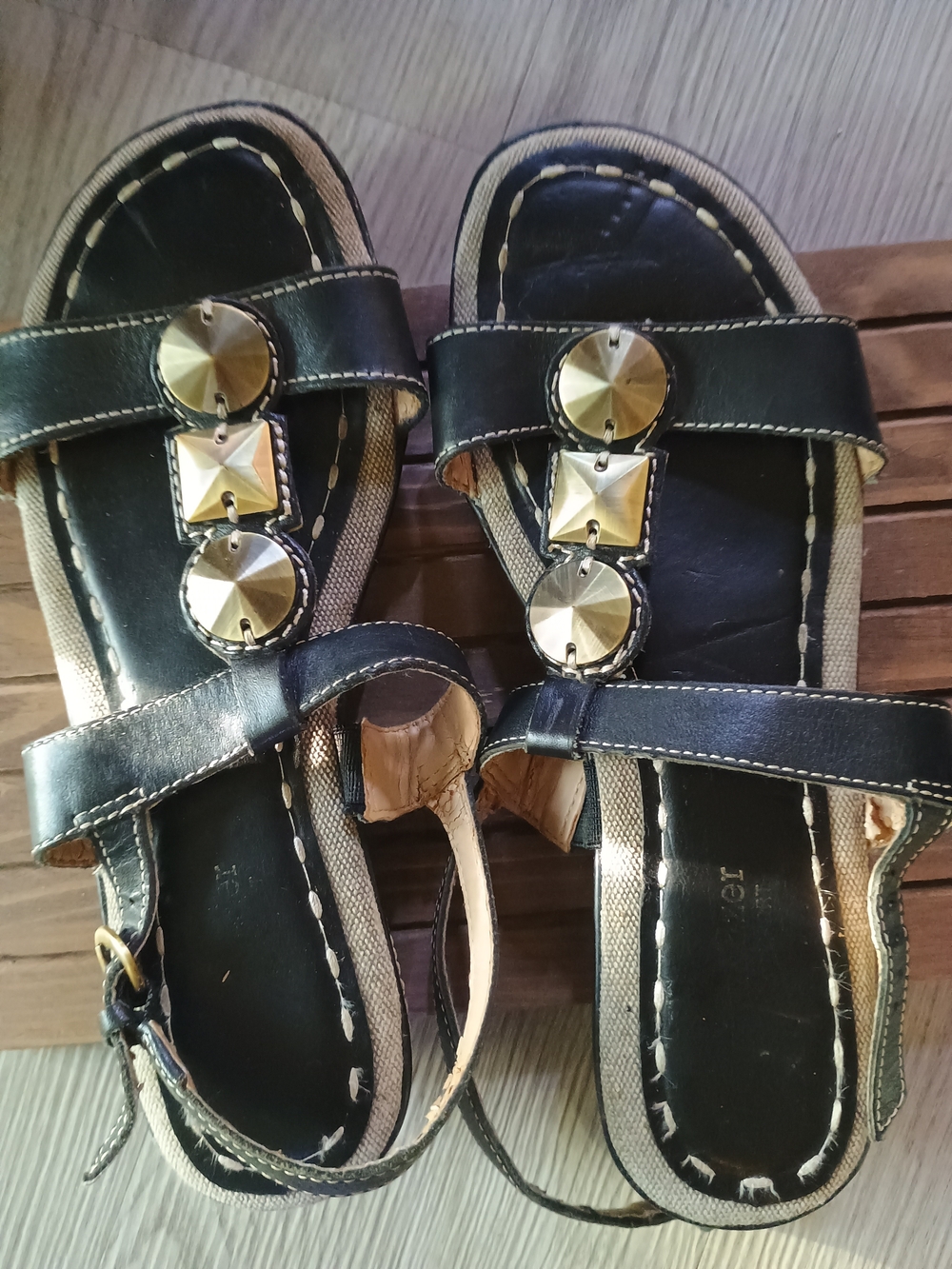 Women’s Black Sandals with Gold Stud Accents Size 8